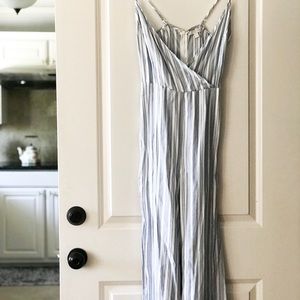 Blue and white striped jumpsuit
